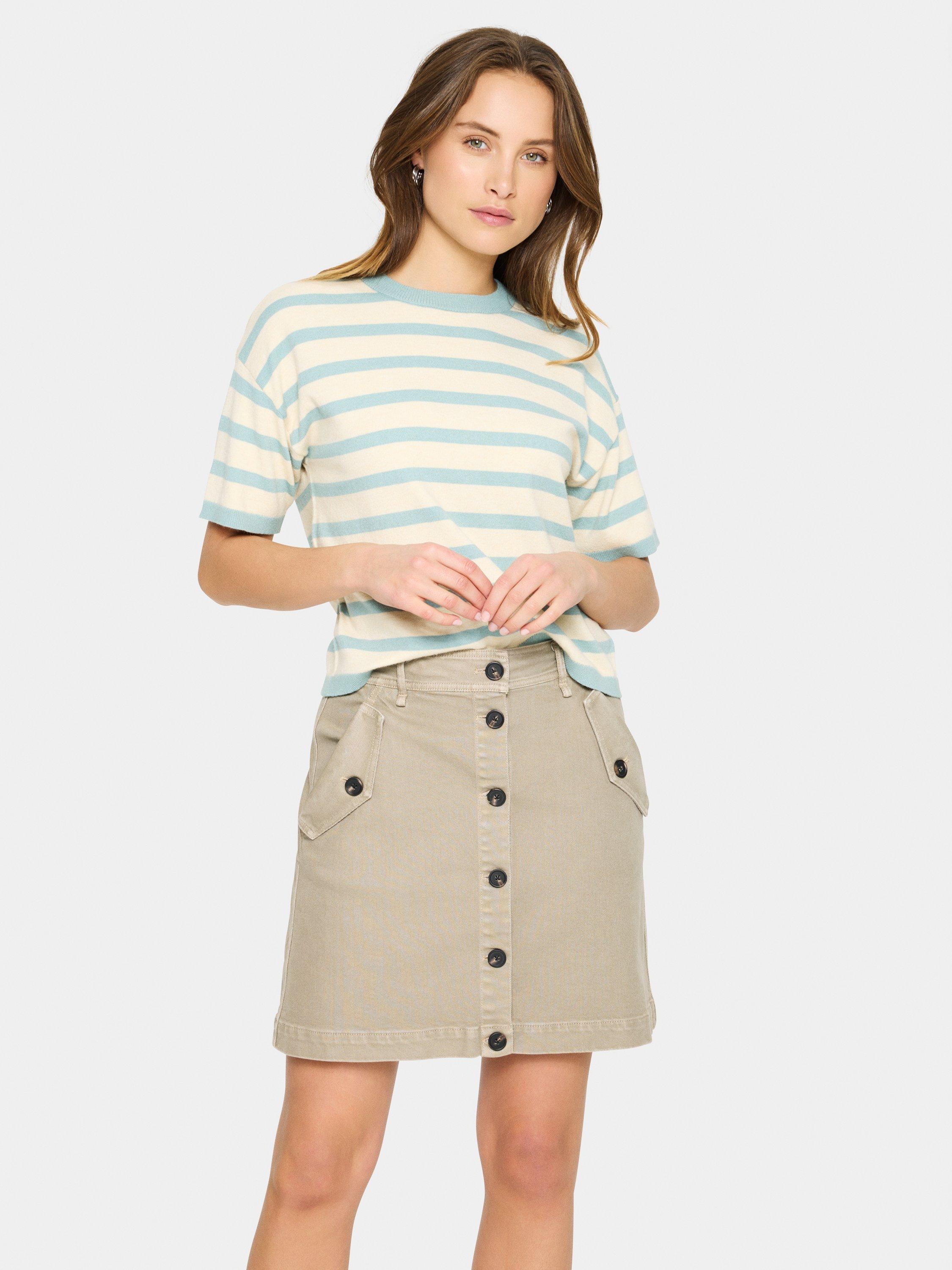 Product image 1 of 6, which shows Saint Tropez Likam Short Sleeve Stripe Jumper, Fog/Blue Surf, XS