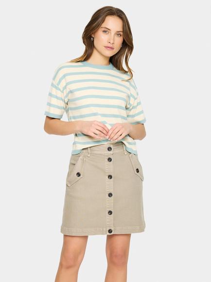 Saint Tropez Likam Short Sleeve Stripe Jumper, Fog/Blue Surf