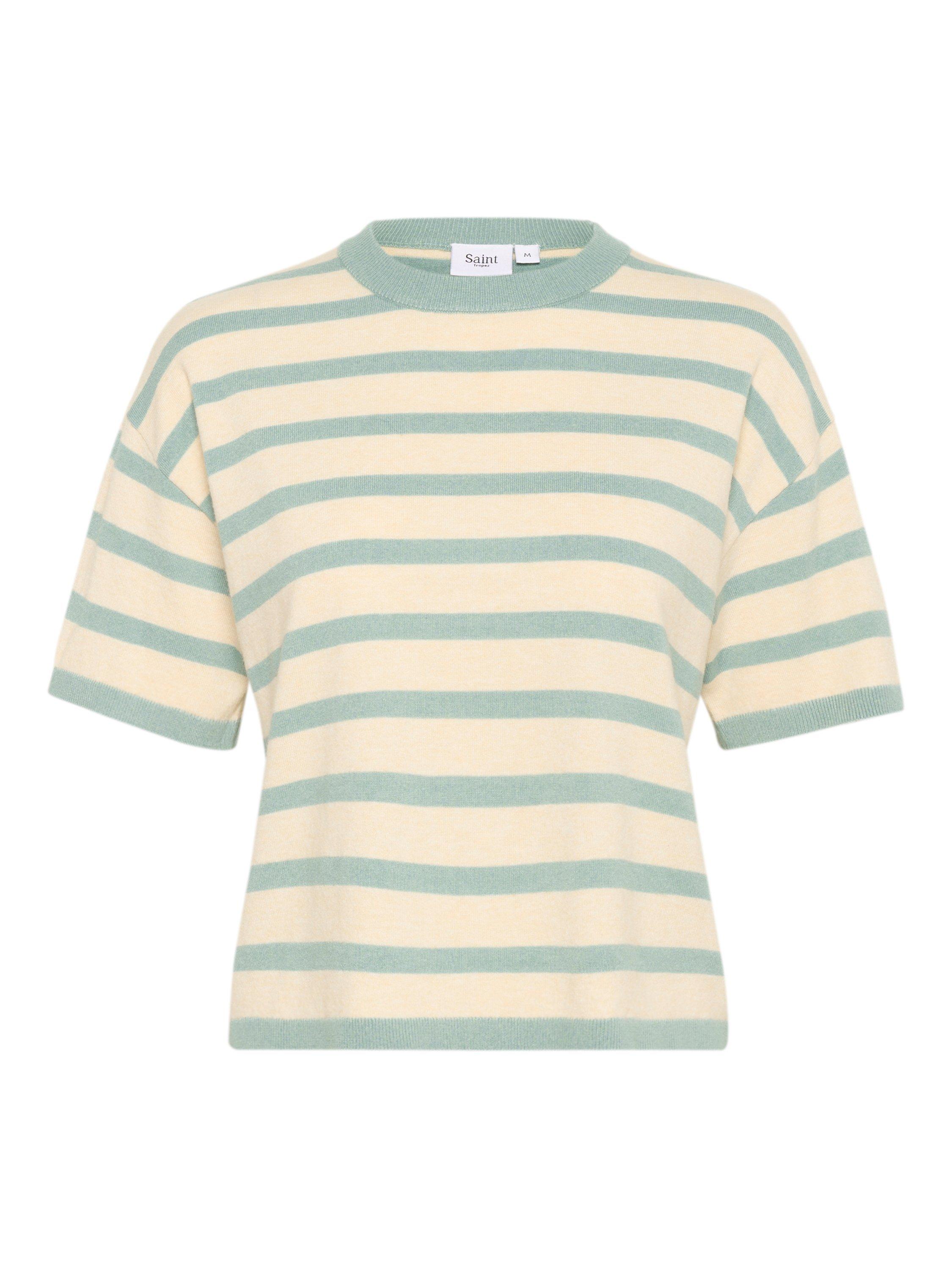 Product image 5 of 6, which shows Saint Tropez Likam Short Sleeve Stripe Jumper, Fog/Blue Surf, XS