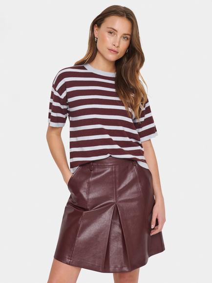 Saint Tropez Likam Short Sleeve Stripe Jumper, Chocolate/Grey Dawn