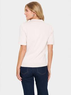 Saint Tropez MilaSZ Short Sleeve Polo SS Mixed Blend Pullover - view 2, Beige