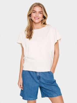 Saint Tropez MilaSZ Round Neck Short Sleeve Mixed Blend Pullover, Beige