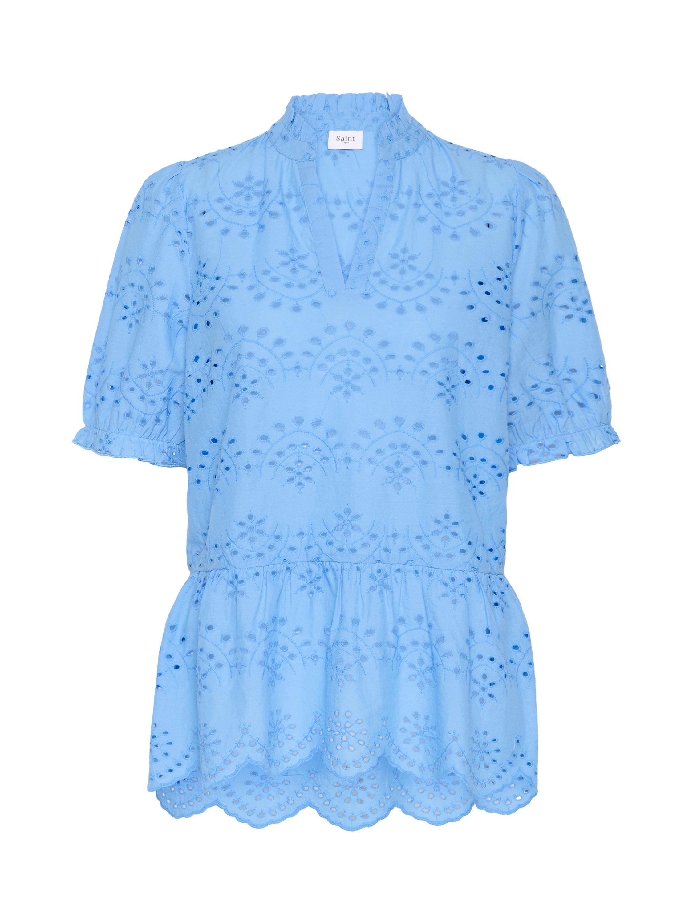Product image 1 of 2, which shows Saint Tropez Geleksa Broderie Anglaise Peplum Hem Top, Mid Blue, XS