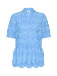Saint Tropez Geleksa Broderie Anglaise Peplum Hem Top, Mid Blue