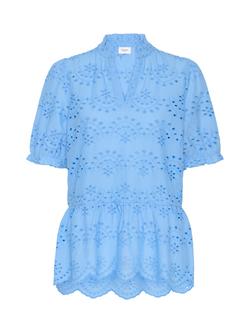 Saint Tropez Geleksa Broderie Anglaise Peplum Hem Top, Mid Blue, Mid Blue