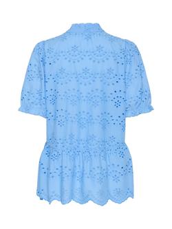 Saint Tropez Geleksa Broderie Anglaise Peplum Hem Top, Mid Blue - view 2, Mid Blue