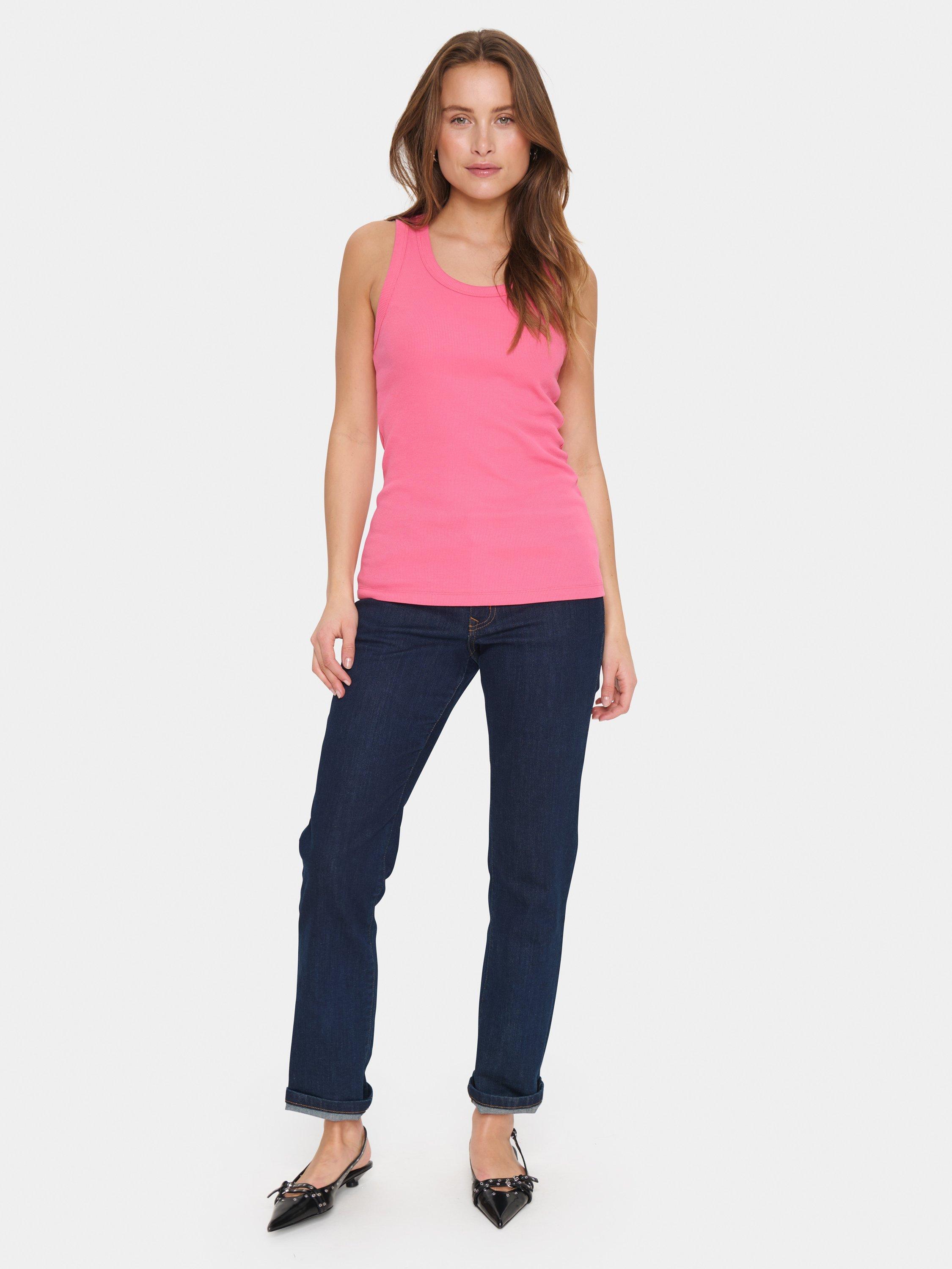 Product image 3 of 5, which shows Saint Tropez Aster Organic Cotton Rich Tank Top, Mid Pink, XS