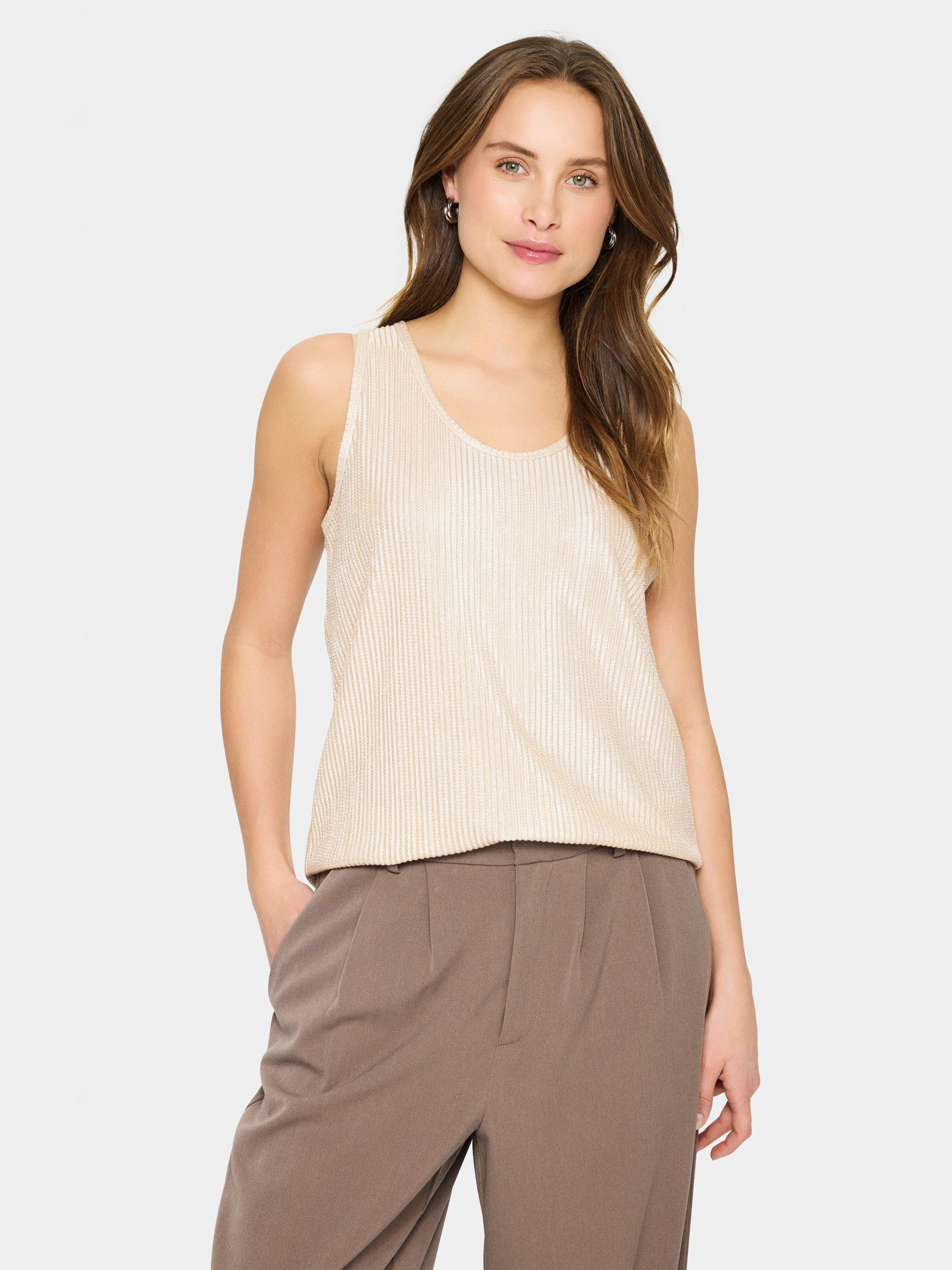 Product image 1 of 6, which shows Saint Tropez EvySZ Scoop Neck Mixed Blend Vest Top, Winter White, XS