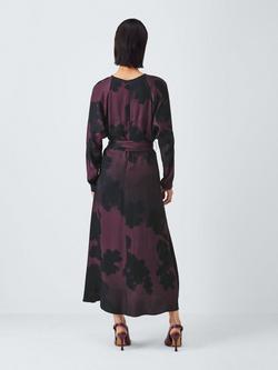 John Lewis Odyssey Bloom Print Bow Detail Midi Dress, Berry - view 2, Berry