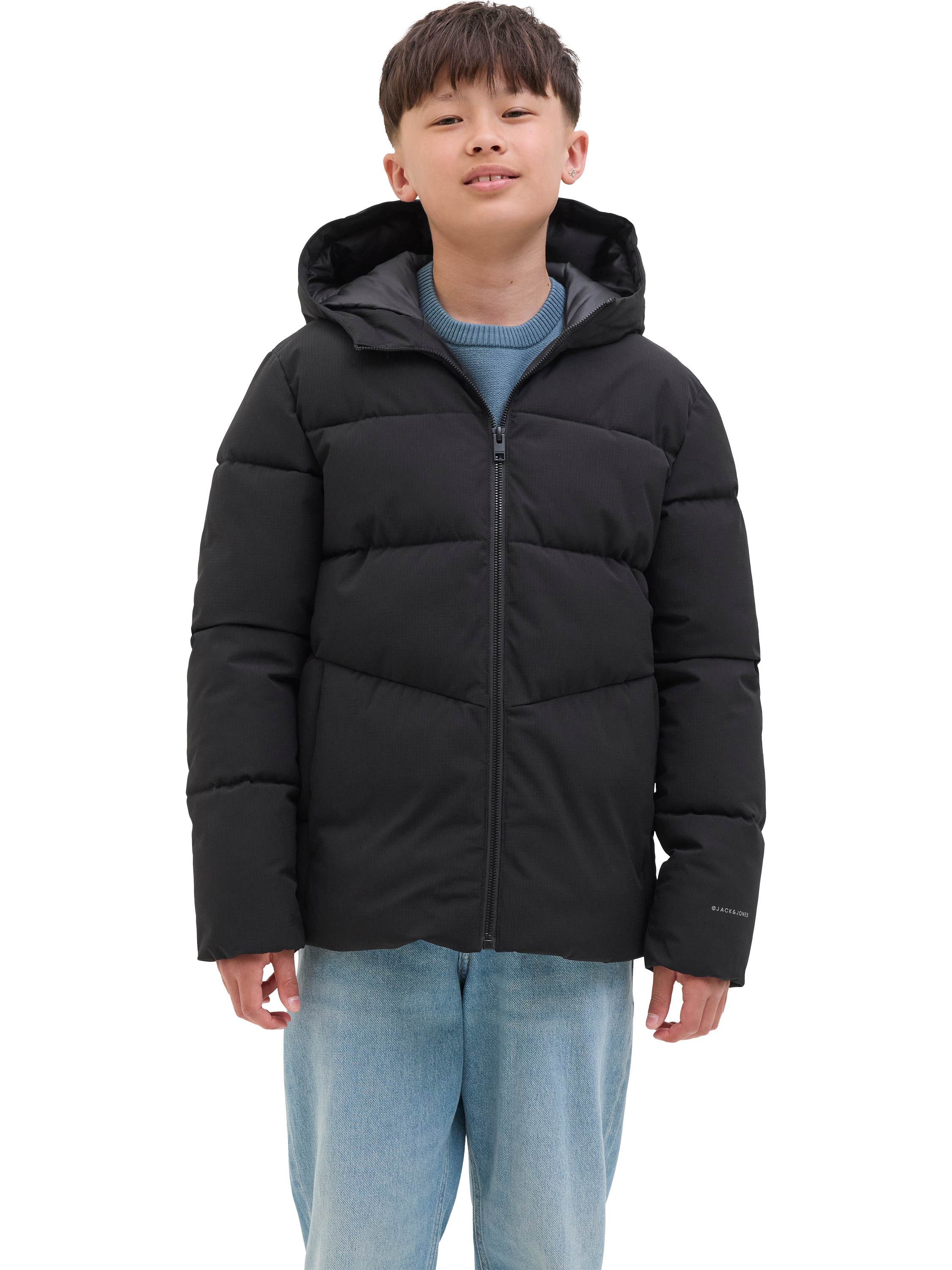 Product image 2 of 7, which shows Jack & Jones Kids' Global Hooded Puffer Jacket, Black, 8 years