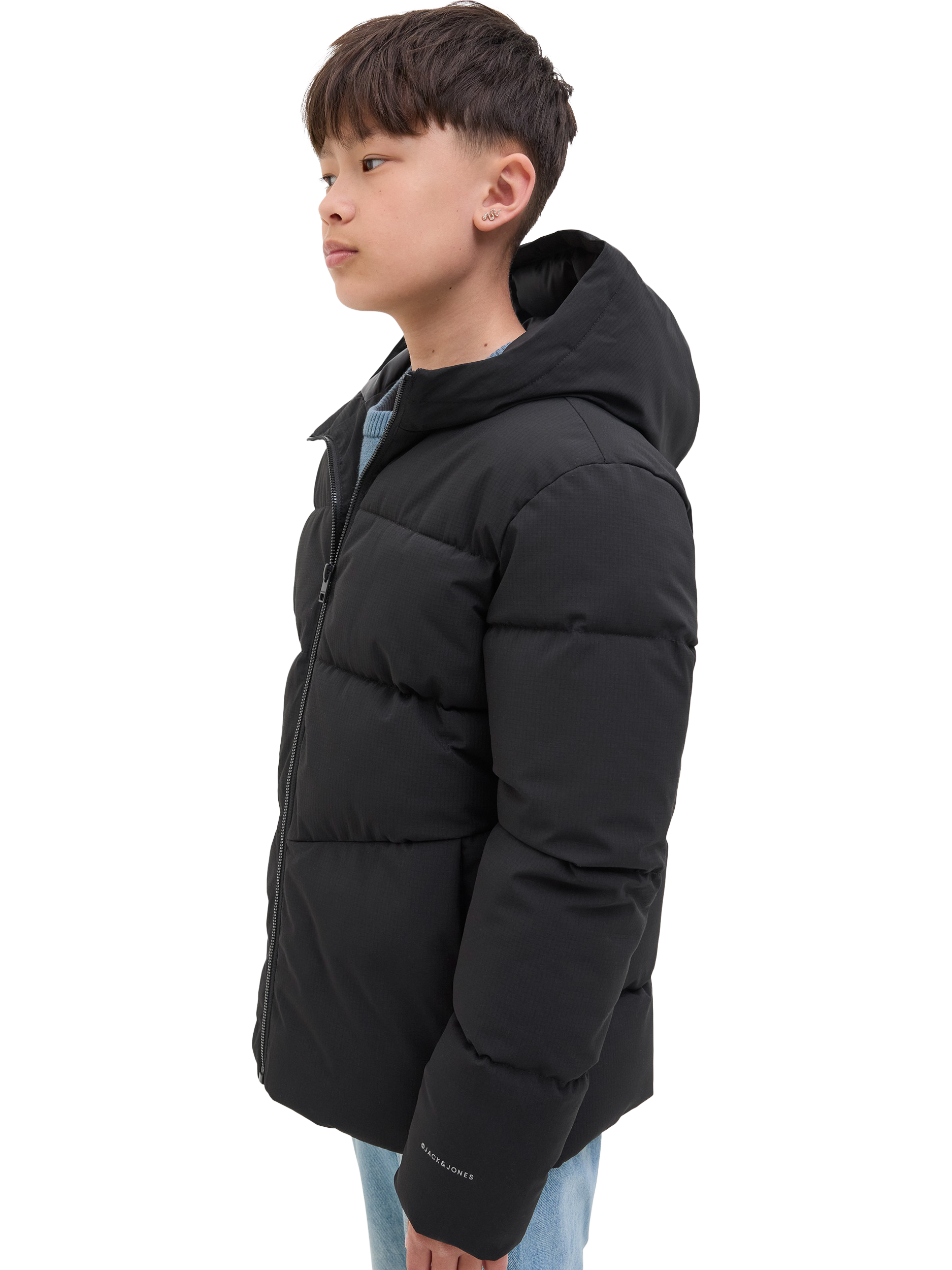 Product image 3 of 7, which shows Jack & Jones Kids' Global Hooded Puffer Jacket, Black, 8 years