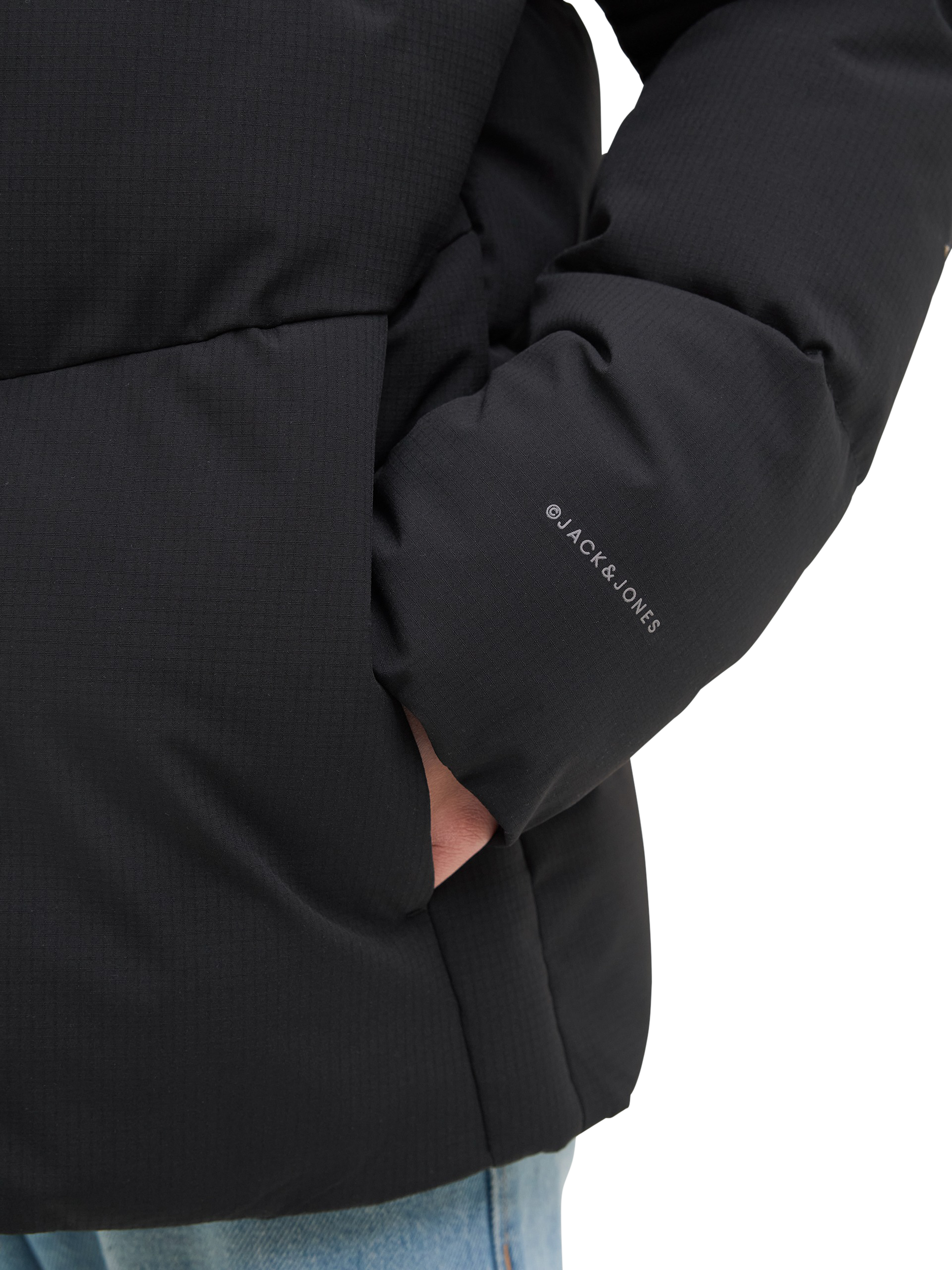 Product image 4 of 7, which shows Jack & Jones Kids' Global Hooded Puffer Jacket, Black, 8 years