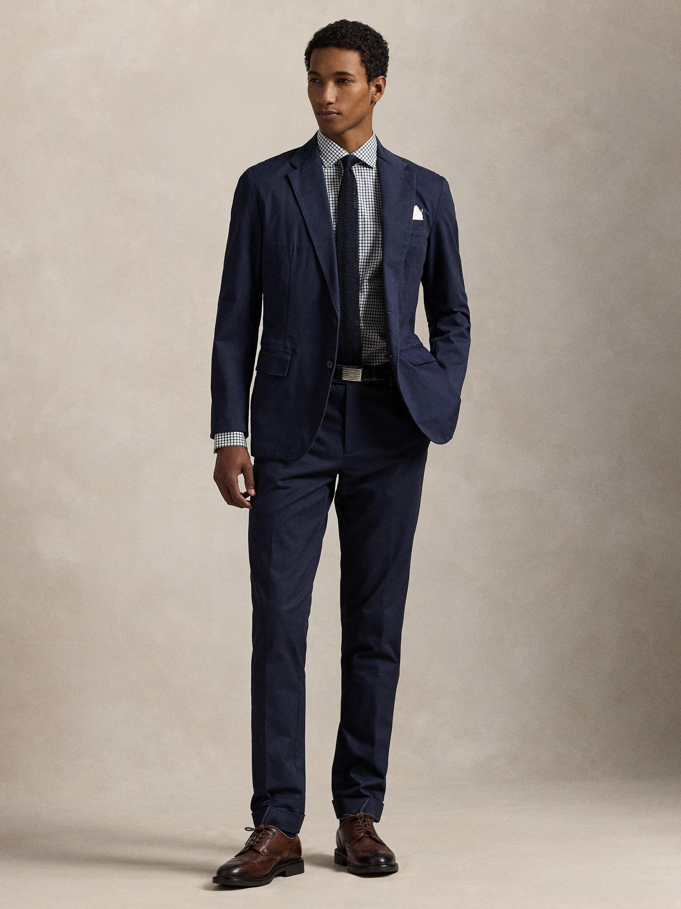 Product image 4 of 6, which shows Polo Ralph Lauren Cotton Purepress Custom Slim Fit Check Shirt, Navy/White, 15.5/R