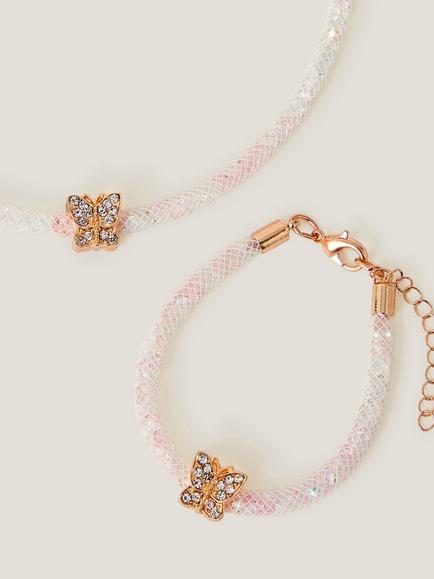 Monsoon Kids' Butterfly Necklace and Bracelet Set, Gold - view 2, Gold
