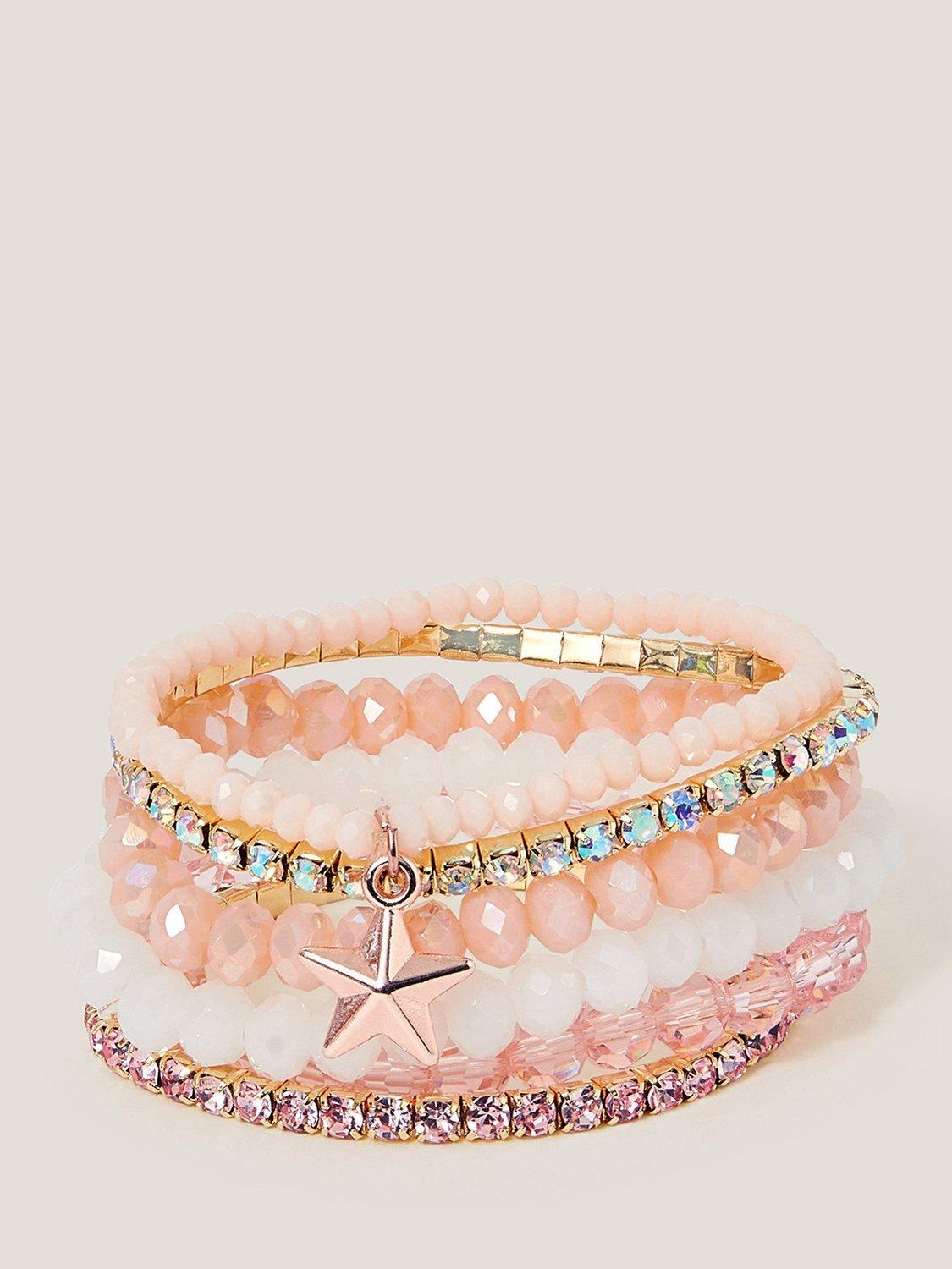 Product image 1 of 2, which shows Monsoon Kids' Beaded Star Bracelets, Pack of 6, Pink