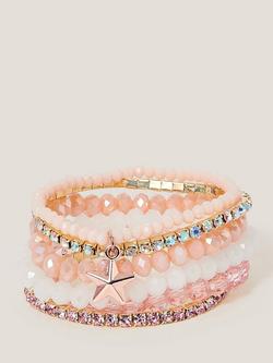 Monsoon Kids' Beaded Star Bracelets, Pack of 6, Pink, Pink