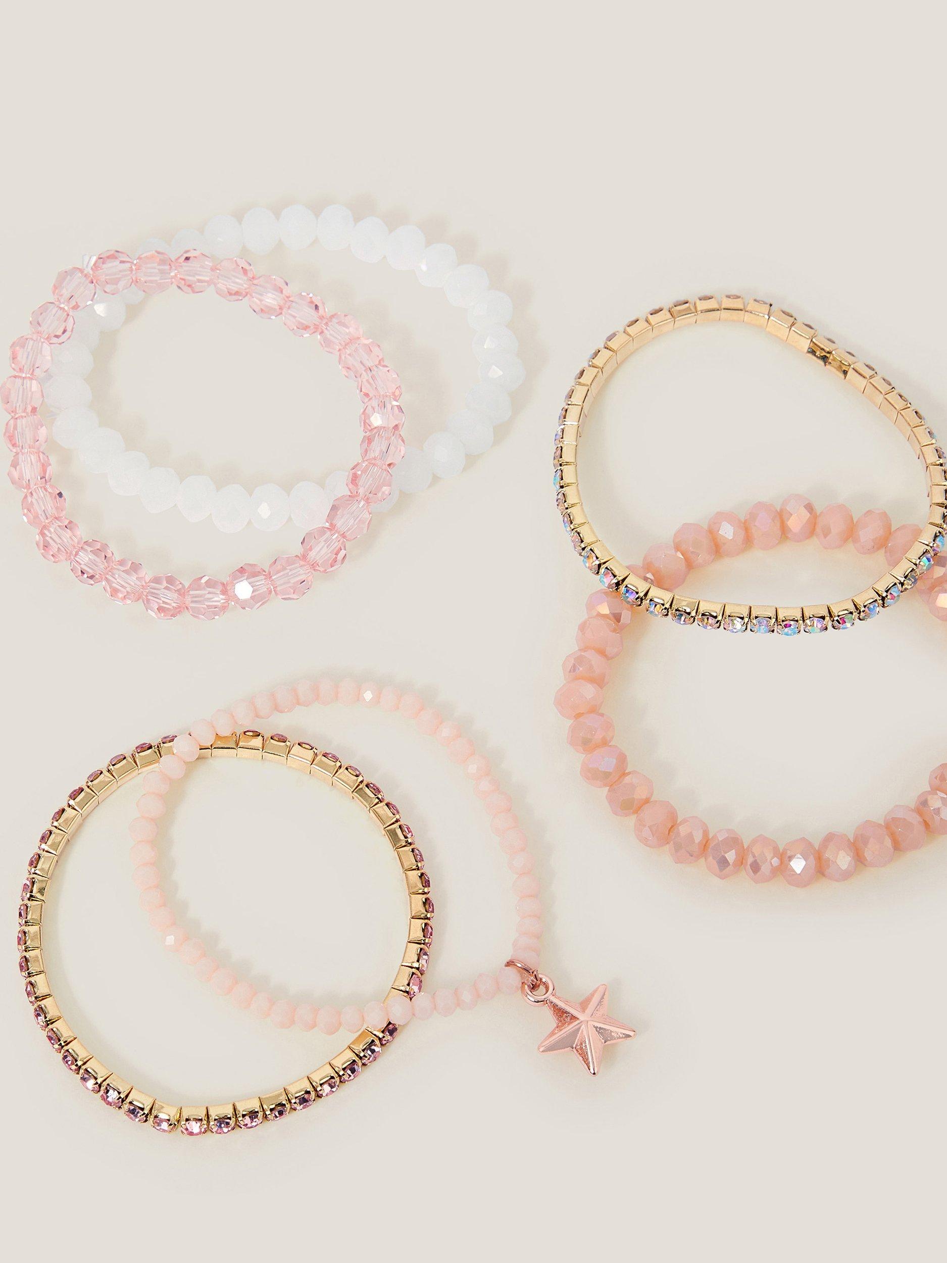 Product image 2 of 2, which shows Monsoon Kids' Beaded Star Bracelets, Pack of 6, Pink
