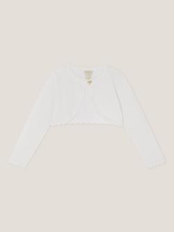 Monsoon Kids' Knitted Bow Button Cardigan, Ivory