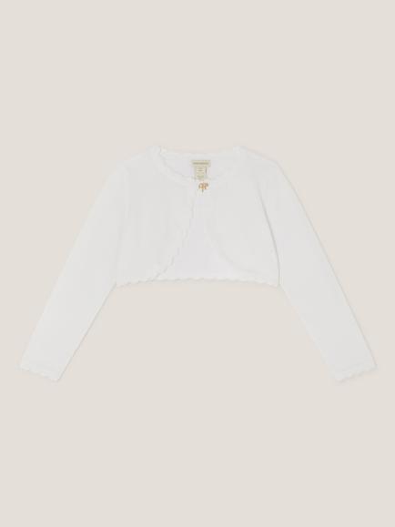 Monsoon Kids' Knitted Bow Button Cardigan, Ivory
