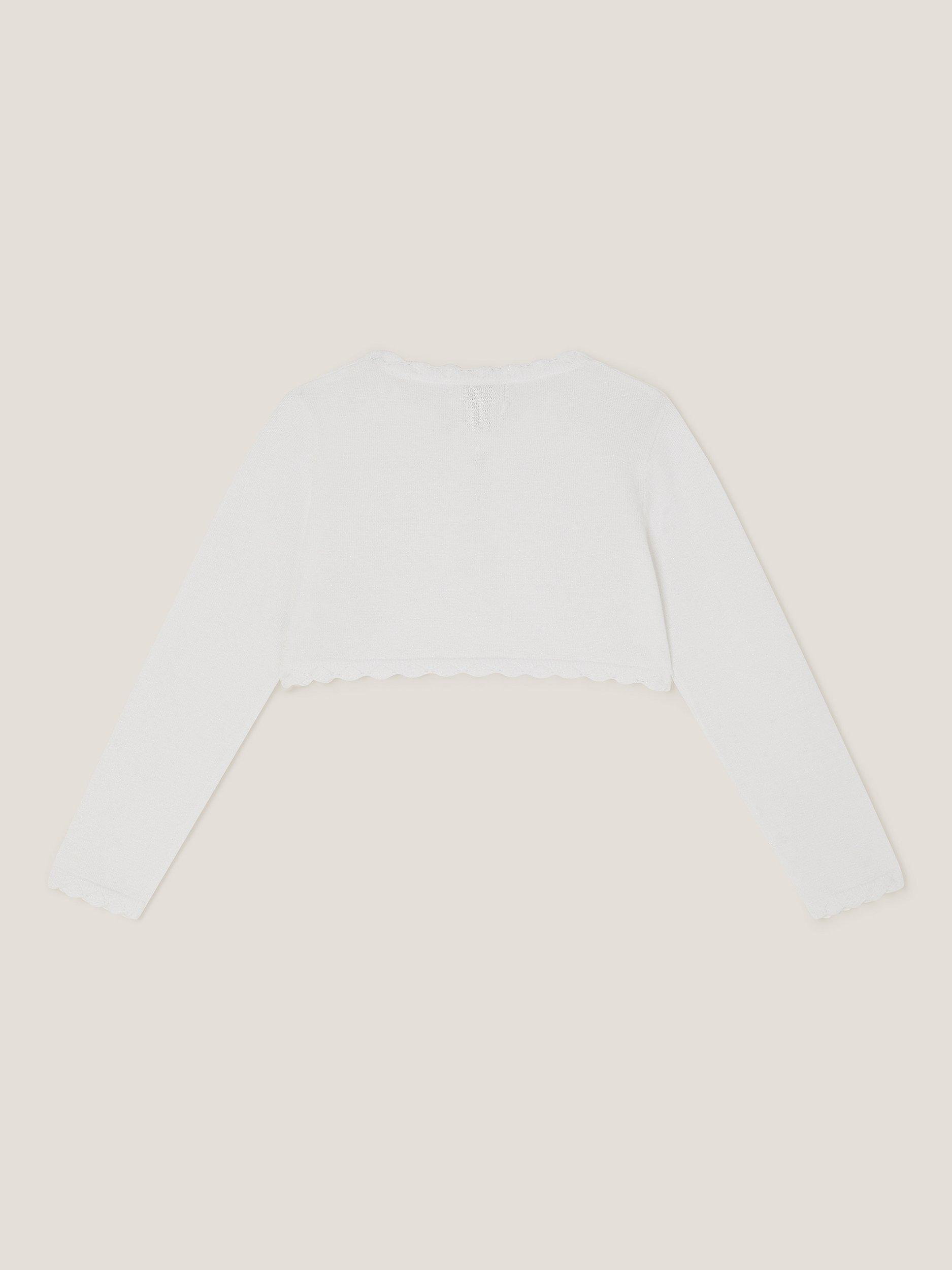 Product image 2 of 3, which shows Monsoon Kids' Knitted Bow Button Cardigan, Ivory, 3-4 years