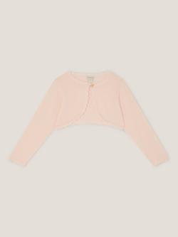 Monsoon Kids' Knitted Bow Button Cardigan, Pale Pink