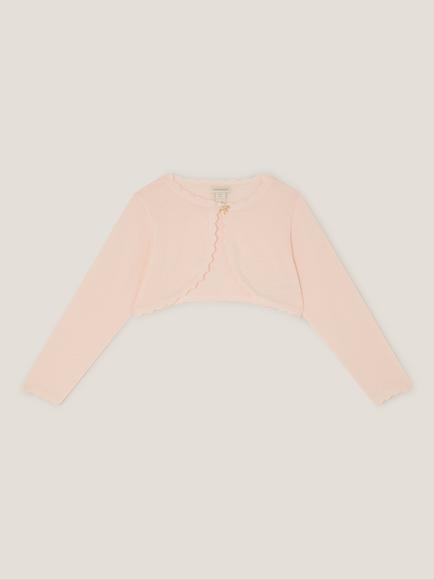 Monsoon Kids' Knitted Bow Button Cardigan, Pale Pink