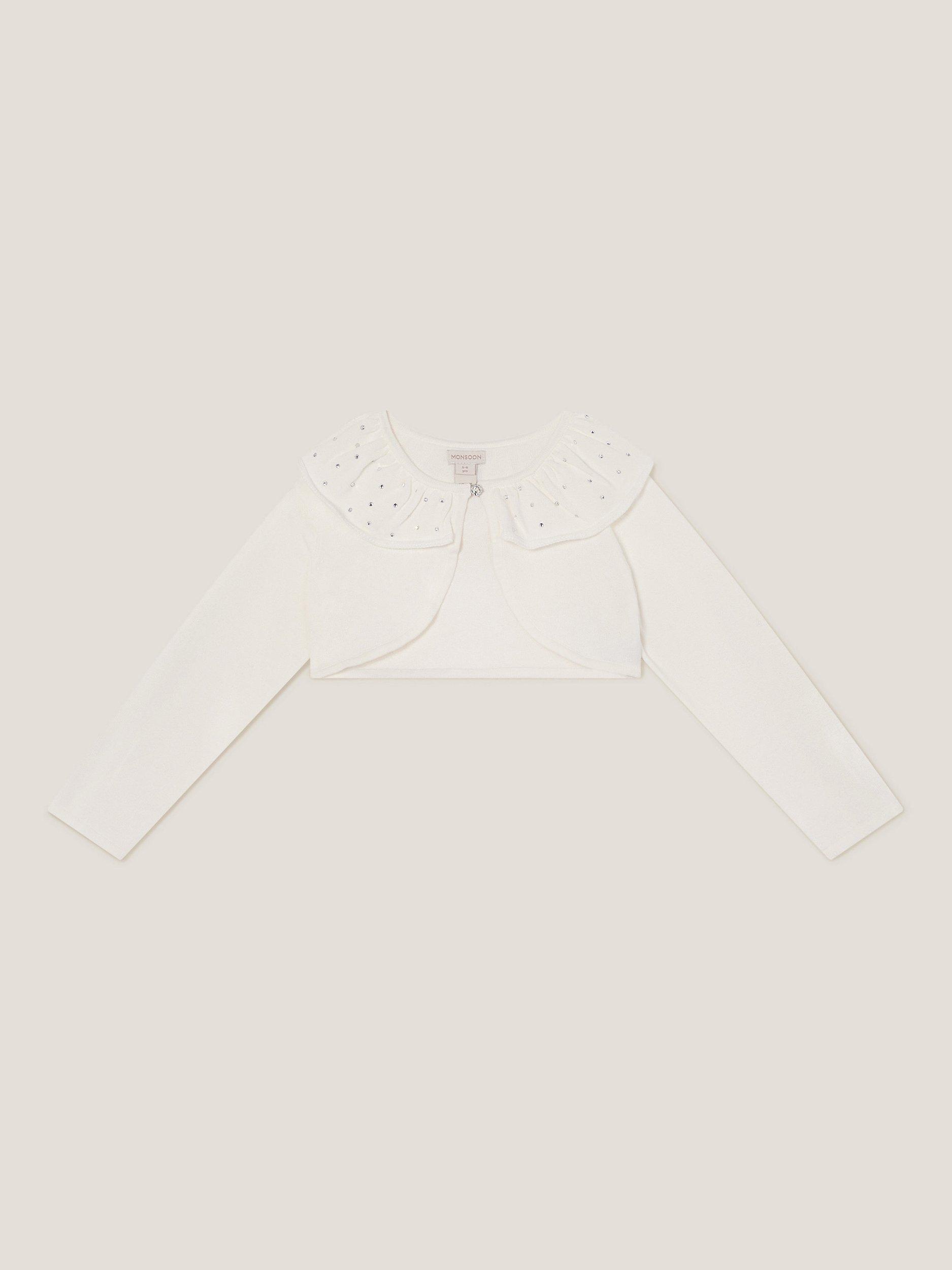 Product image 2 of 4, which shows Monsoon Kids' Cotton Cropped Diamante Cardigan, Ivory, 3-4 years