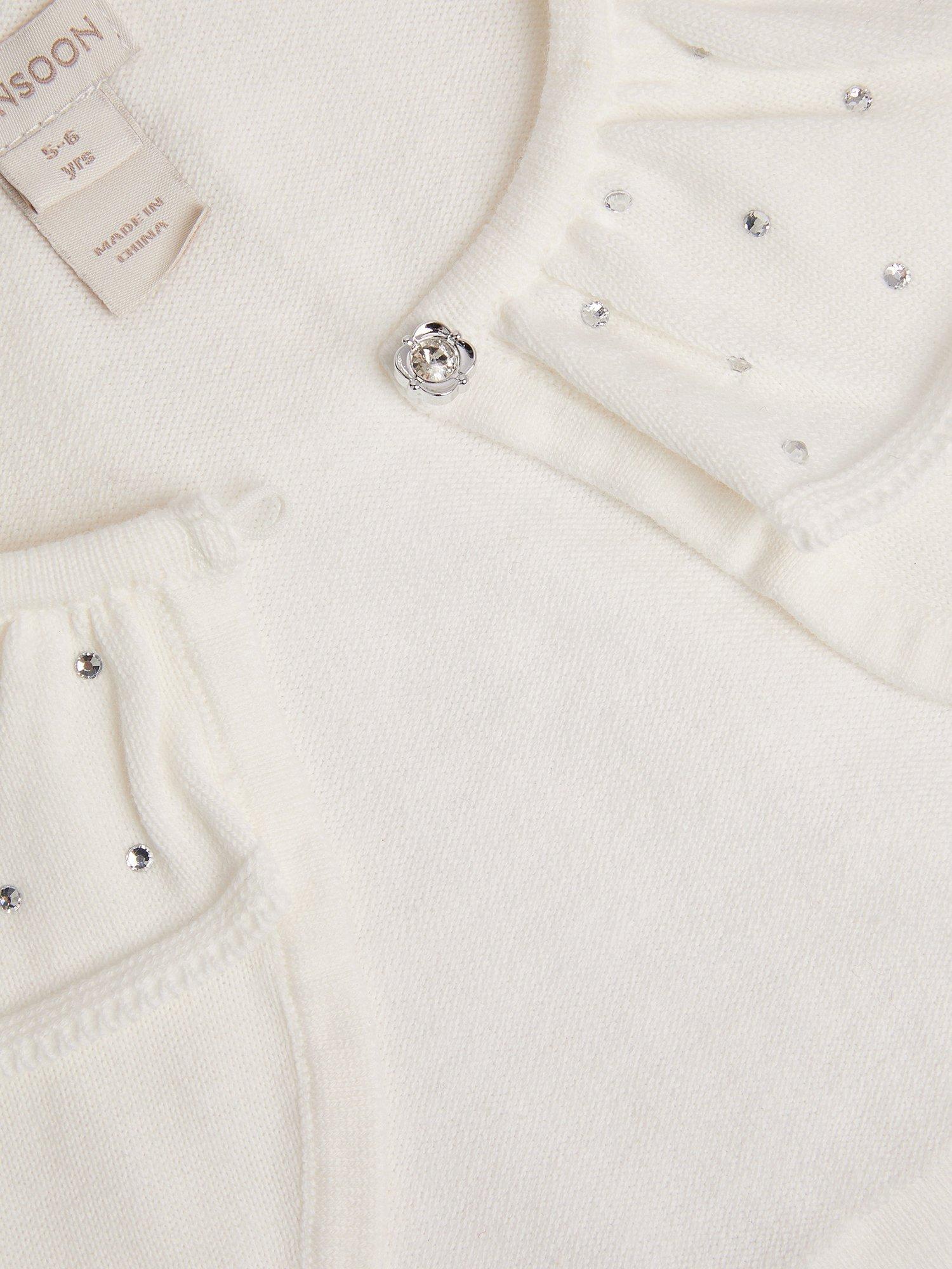 Product image 4 of 4, which shows Monsoon Kids' Cotton Cropped Diamante Cardigan, Ivory, 3-4 years