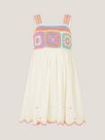 Monsoon Kids' Cotton Sleeveless Crochet Dress, White