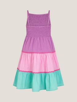 Monsoon Kids' Sleeveless Tiered Colour Block Dress, Pink - view 2, Pink