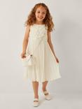 Monsoon Kids' Delores Pleated Floral Dress, Ivory