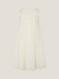 Monsoon Kids' Delores Pleated Floral Dress, Ivory