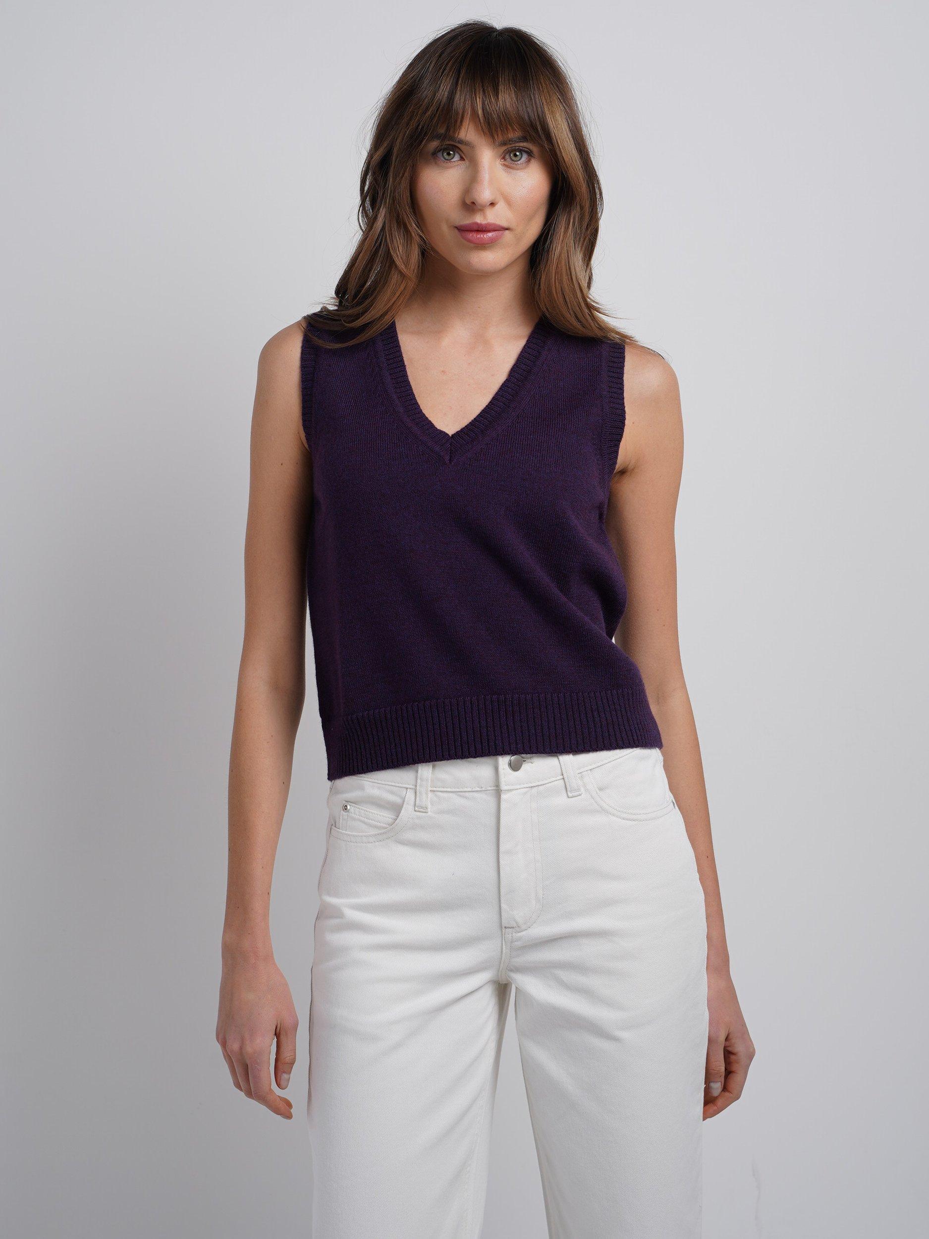 Product image 1 of 4, which shows Celtic & Co. Marnie Pure Merino Wool Tank Top, Smoked Grape, 8