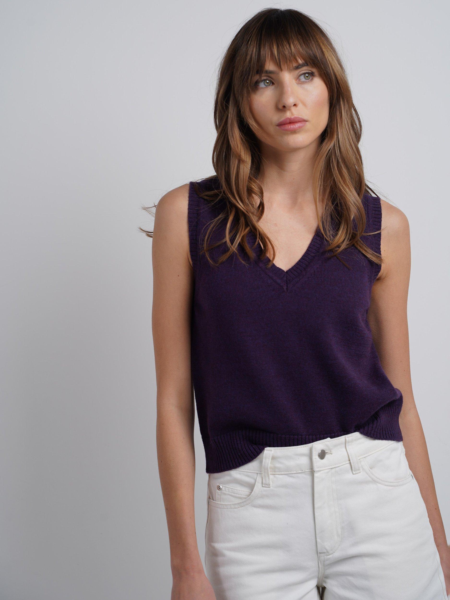 Product image 3 of 4, which shows Celtic & Co. Marnie Pure Merino Wool Tank Top, Smoked Grape, 8