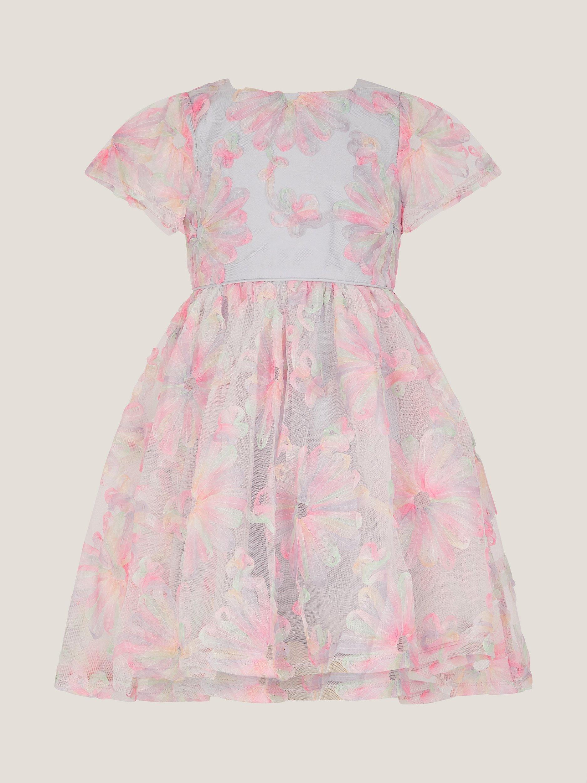Product image 2 of 3, which shows Monsoon Kids' Haisley Floral Tulle Midi Dress, Multi, 3 years