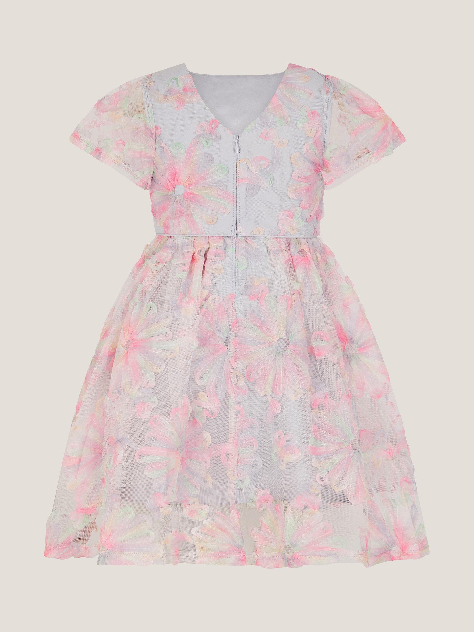 Product image 3 of 3, which shows Monsoon Kids' Haisley Floral Tulle Midi Dress, Multi, 3 years