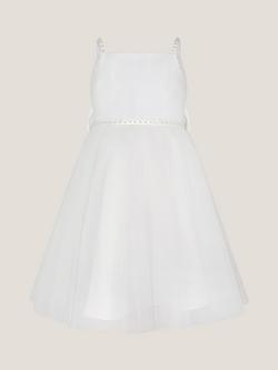 Monsoon Kids' Sleeveless Pearl Bow Tulle Dress, Ivory