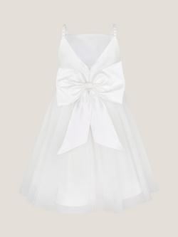 Monsoon Kids' Sleeveless Pearl Bow Tulle Dress - view 2, Ivory