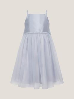 Monsoon Kids' Sleeveless Pearl Bow Tulle Dress, Blue