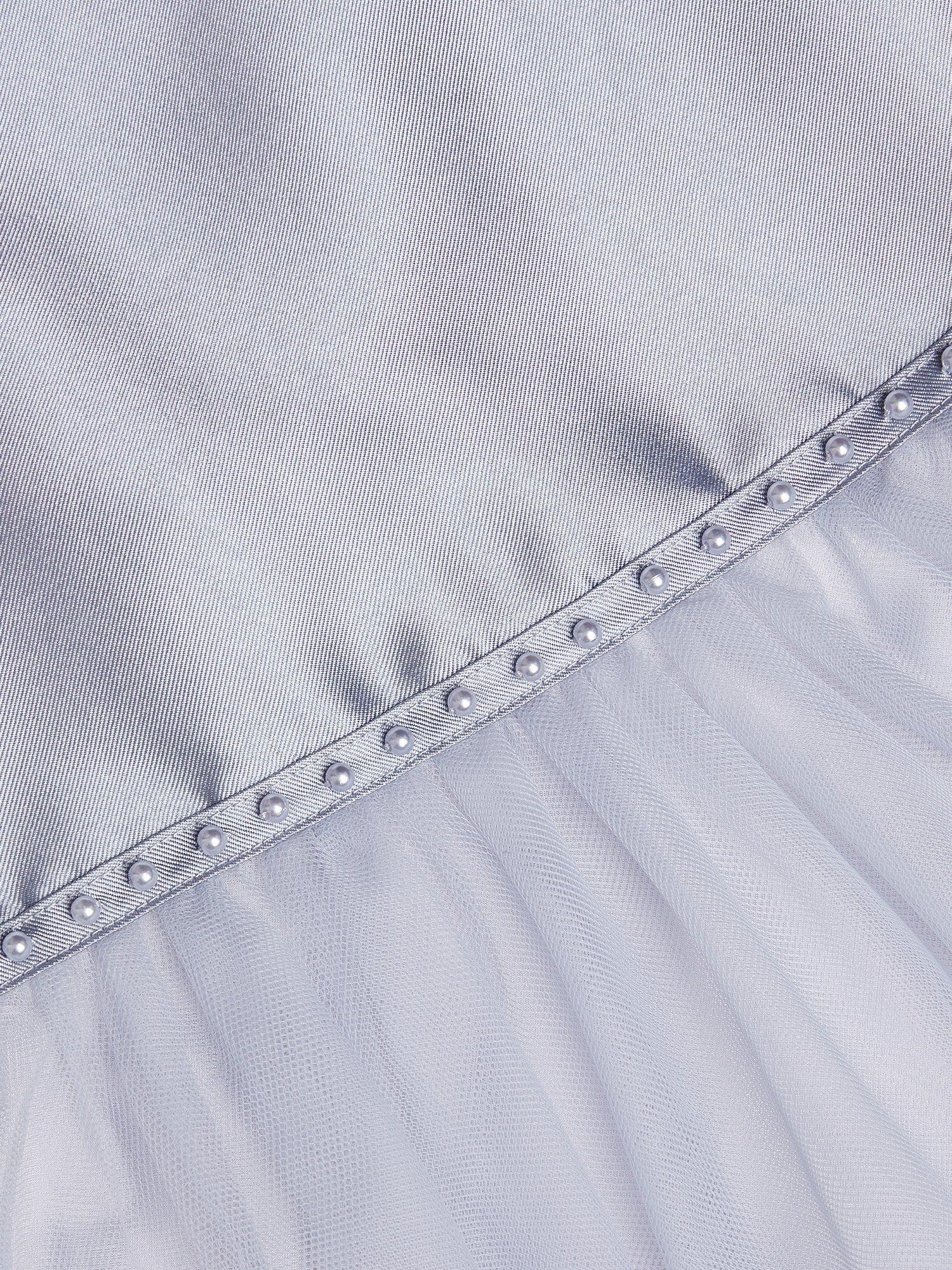 Product image 3 of 4, which shows Monsoon Kids' Sleeveless Pearl Bow Tulle Dress, Blue, 3 years