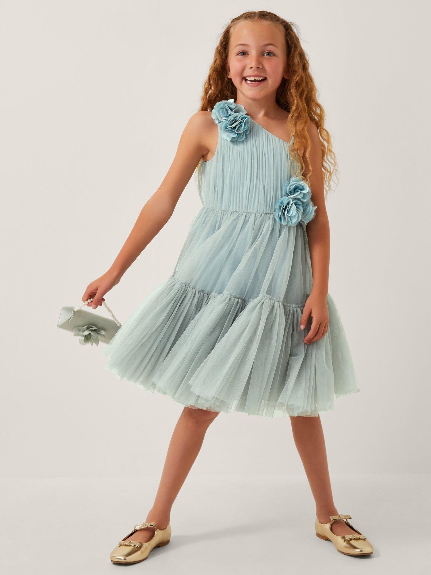 Product image 1 of 4, which shows Monsoon Kids' Ruby Flower Dress, Sage, 3 years