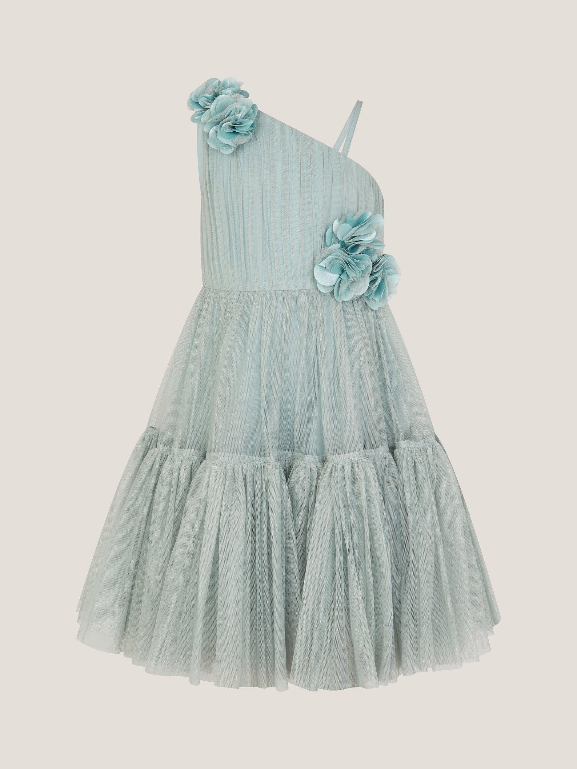 Product image 2 of 4, which shows Monsoon Kids' Ruby Flower Dress, Sage, 3 years