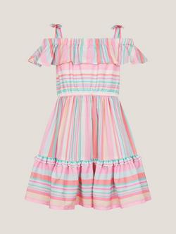 Monsoon Kids' Stripe Ruffle Dress, Multi - view 2, Multi