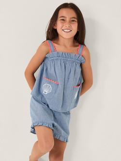 Monsoon Kids' Cotton Gingham Blouse and Shorts Set, Blue, Blue