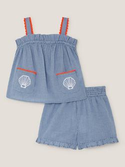 Monsoon Kids' Cotton Gingham Blouse and Shorts Set, Blue - view 2, Blue