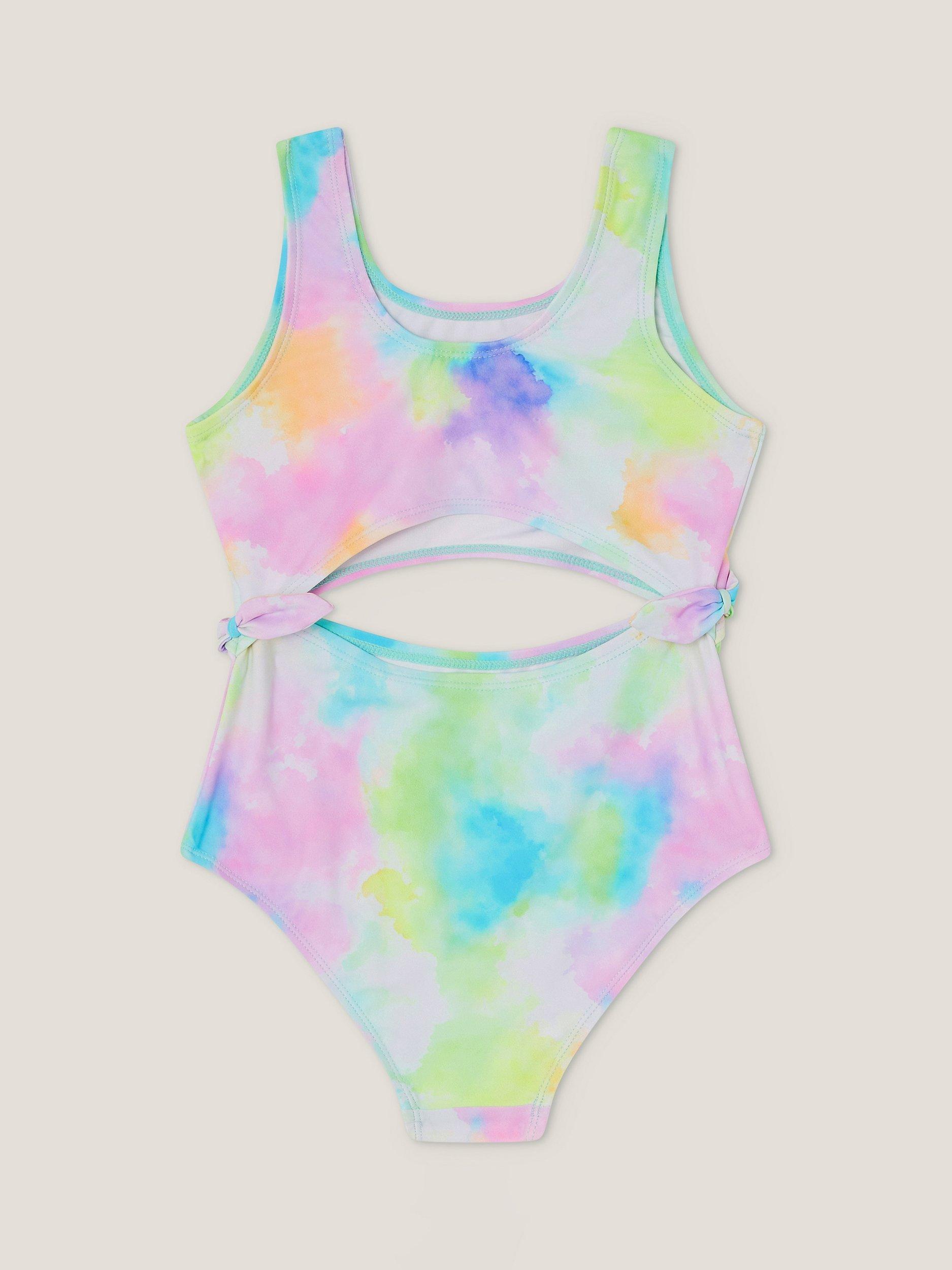 Product image 2 of 3, which shows Monsoon Kids' Jelly Haze Cut Out Bow Side Swimsuit, Multi, 3-4 years