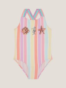 Monsoon Kids' Striped Sequin Swimsuit, Multi, Multi