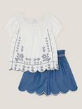 Monsoon Kids' Cotton Blend Embroidered Top and Shorts Set, Blue