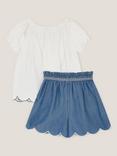 Monsoon Kids' Cotton Blend Embroidered Top and Shorts Set, Blue