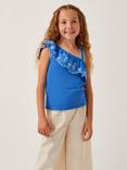 Monsoon Kids' Cotton Broderie One Shoulder Top, Blue